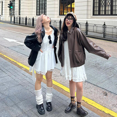 Кожаная куртка 棕色皮衣外套女2024新款春秋季港风机车美拉德小个子复古美式夹克