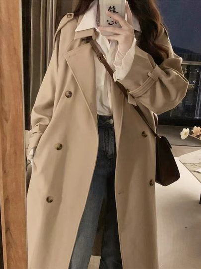 Black Trench Coat for Women, Mid-Length, 2025 New Style, Early Spring and Autumn, British Style, Popular This Year, Thin Coat for Petite Figures