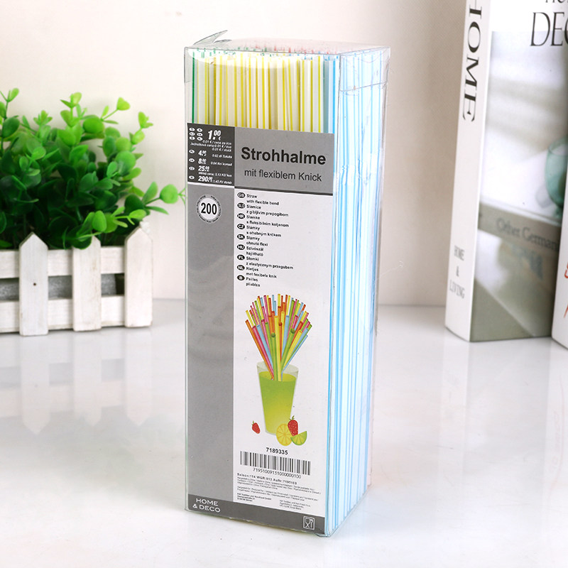 Straw disposable coloured strips pregnant woman postpartum drinking water milk tea drinks children with elbows plastic straw boxed
