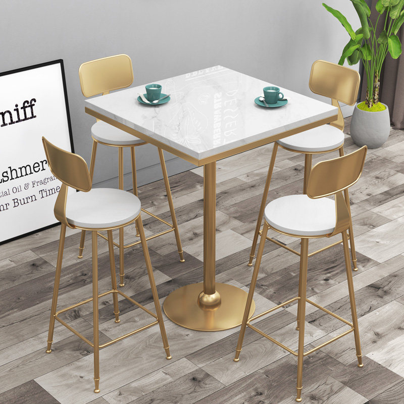 Bar chair home high chair milk tea shop back bar chair stool iron cafe small round table Nordic bar chair