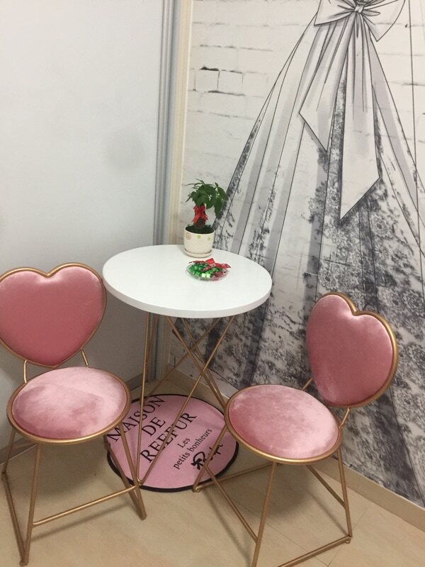 Minimalist modern gold Makeup Bench Chair Beauty stool Coffee milk tea Leisure chair Iron Art Dining Chair Backrest Flannel