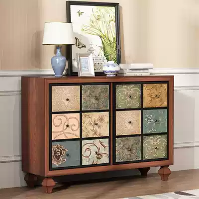 American country retro chest of drawers Solid wood painted entrance cabinet Living room bedroom locker chest of drawers old