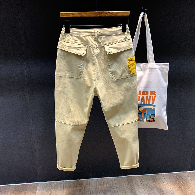 Tightness Waist Tether Rope Card Its Color 90% Casual Pants Male Summer Thin tooling pants Chauffins Loose Straight Cylinder
