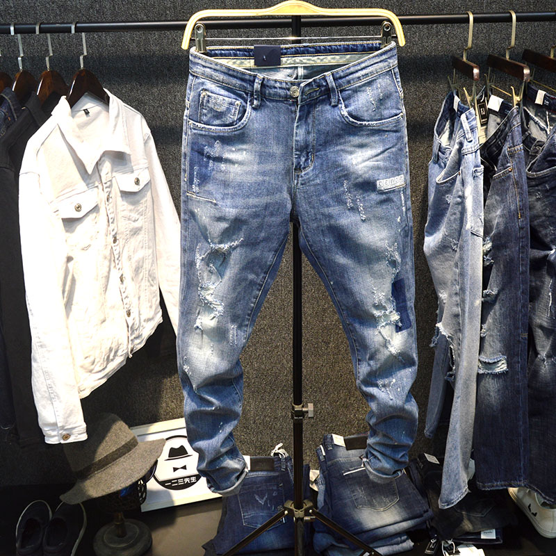 Light Color Spring Summer Thin money beggars Hole Tide Card Jeans Men's Body Smoke Tubes Pants 2021 New Men's Pants