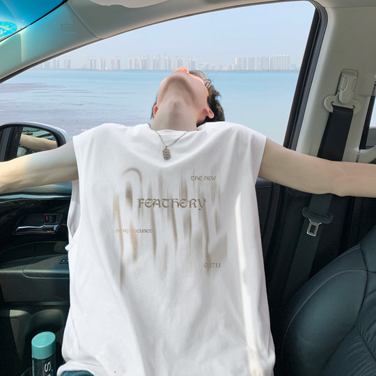 Модная мужская майка-безрукавка, летняя футболка в американском стиле из чистого хлопка для пар, свободная и универсальная повседневная футболка без рукавов, модный бренд.