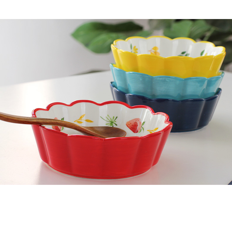 Japanese hand - made ceramic lace to use individual household creative fruit salad bowl side dish bowl under the glaze color tableware