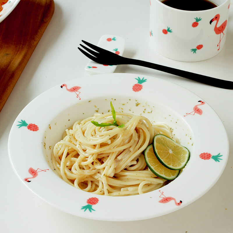 Flamingos Japanese creative ceramic tableware deep dish plate FanPan breakfast tray was home soup plate plate pasta dishes