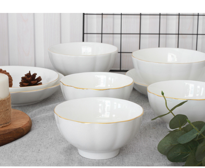 Pure white ceramic tableware series rice bowls gold petals rainbow such as bowl dish dish deep dish