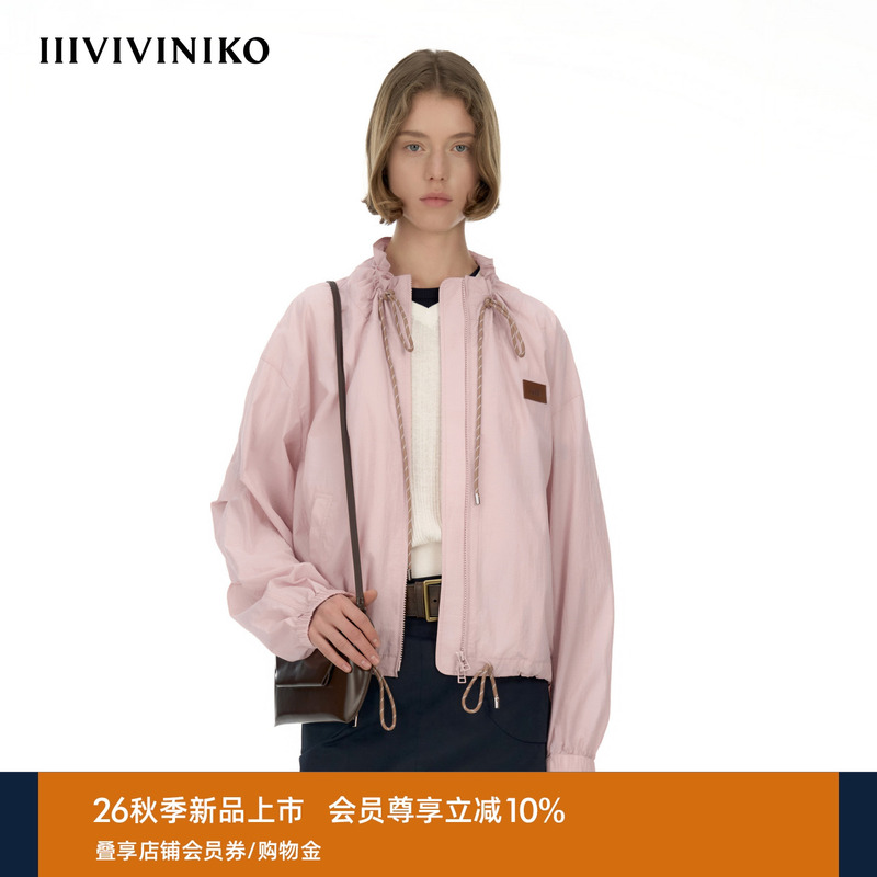 Iiiviviniko2026 Autumn New Commuting Style Short Drawstring Stand Collar Jacket for Women M630304183A