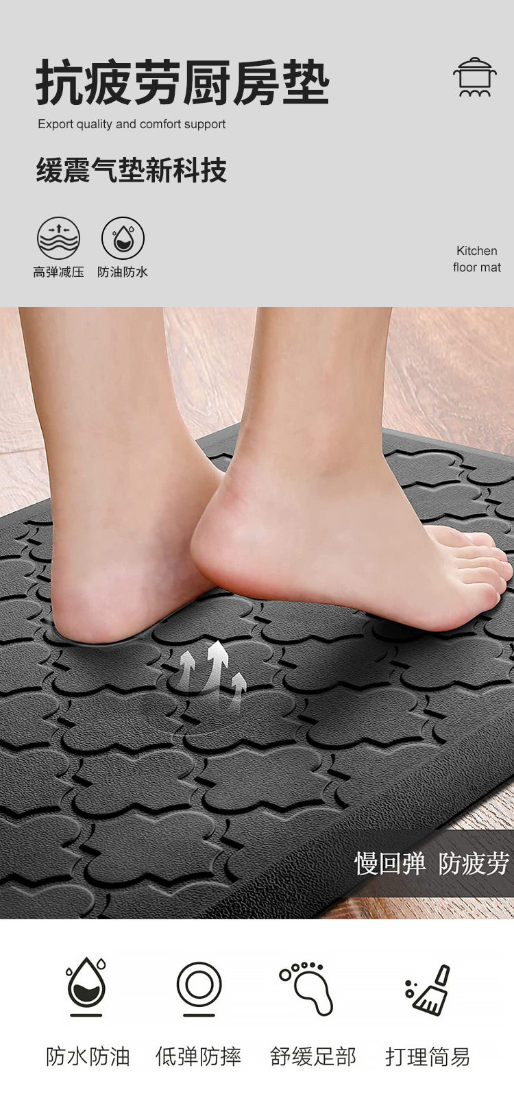 Neue Anti-Ermüdungs-Küchenmatte, rutschfeste, verdickte Bodenmatte aus PVC, wasserdichter Küchenteppich für Flur – Detail 2