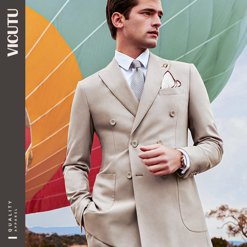 VICUTU vikedo men's suit top autumn and winter New retro double-breasted blazer