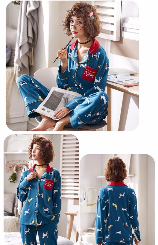 Nam cực nữ pyjama phụ nữ dịch vụ tại nhà mùa hè phù hợp với cặp vợ chồng mỏng giản dị dài tay cotton mùa xuân và mùa thu nam - Cặp đôi