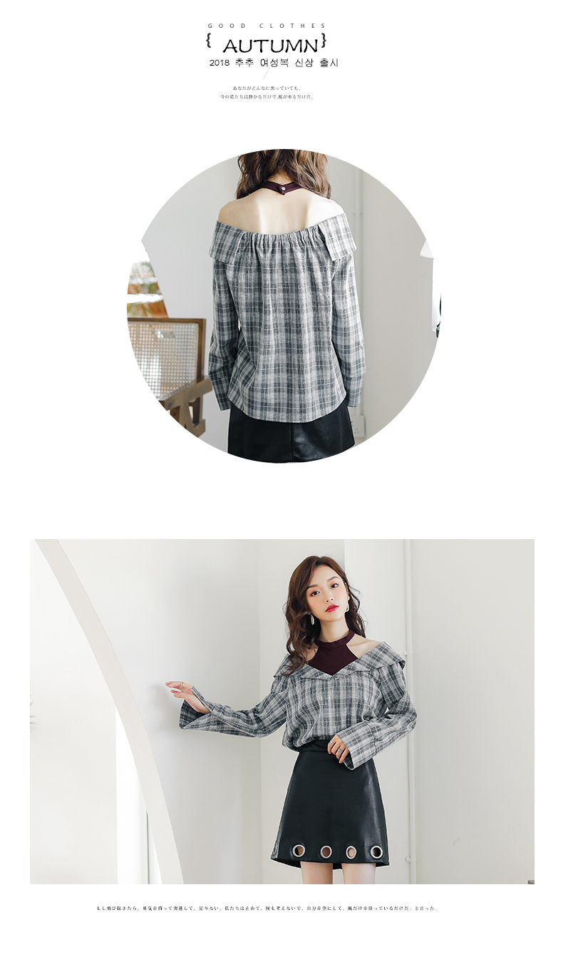 Áo sơ mi nữ mùa thu sang trọng retro Hồng Kông hương gió dài tay lỏng lẻo cổ áo rò rỉ vai Han Fan kẻ sọc áo sơ mi nữ - Áo sơ mi dài tay áo sơ mi sọc caro nữ tay dài