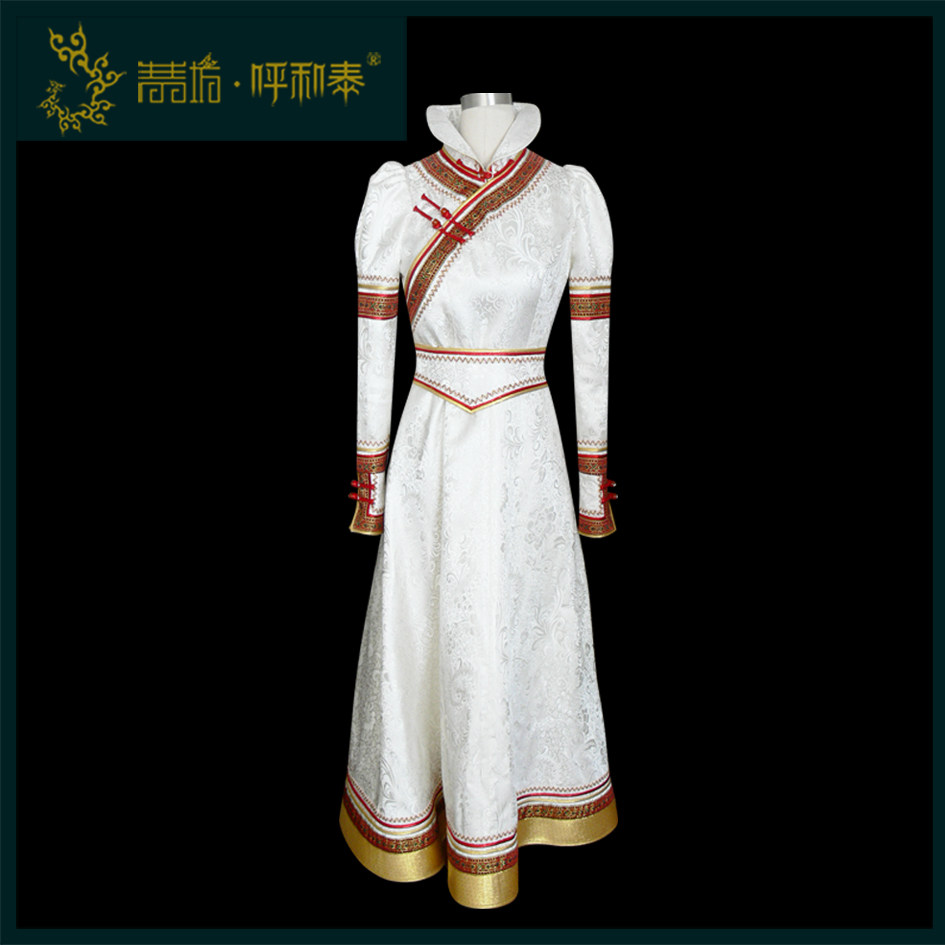(Qingzongfang and Tai) Custom of Mongolian Fashion Dress Ladies Long version of white Mongolian gown original design