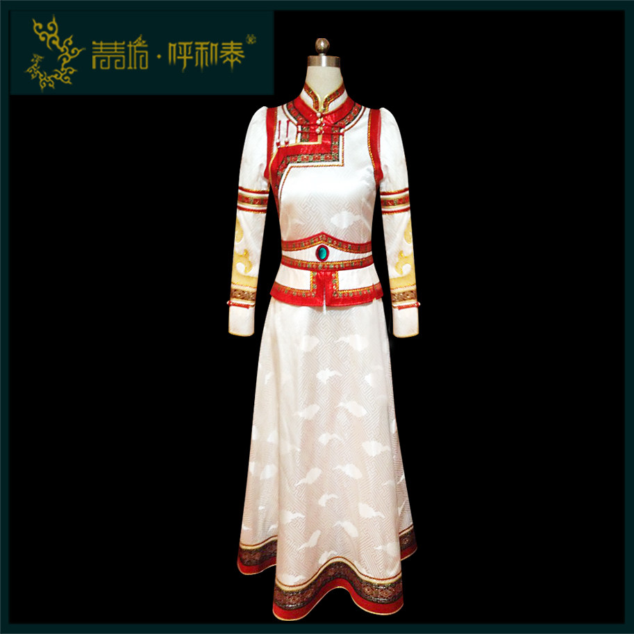 (Qingqingfang Hetai) custom Mongolian fashion dress white improved original design ethnic style