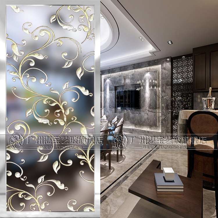 Art glass custom-made European-style simple modern aisle screen porch partition background wall cabinet living room translucent flower fairy