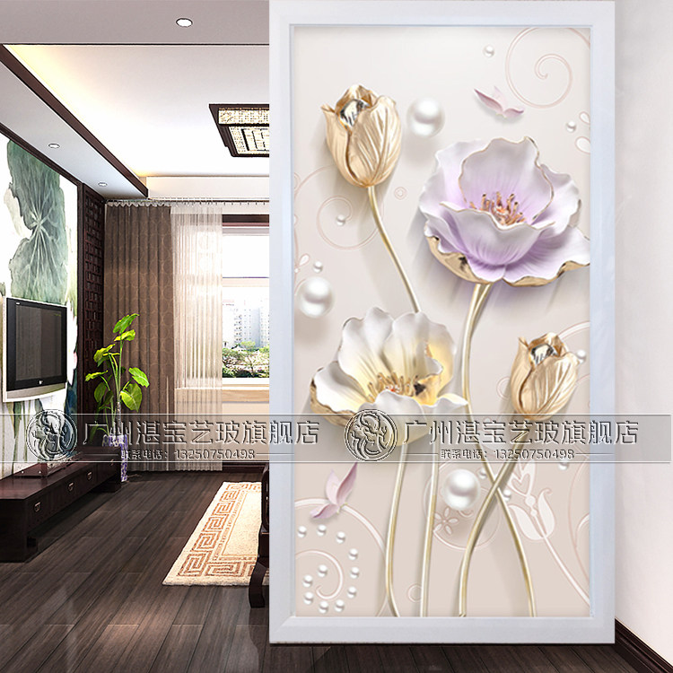 Art Glass Simple Double-sided Screen Divide TV Background Wall Frosted Mercure Cabinet Living Room Tulip