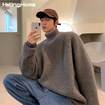 hetinghome High Quality Winter Tide Brand Couple Sweater Loose Thickened Corn Lattice Turtleneck Men