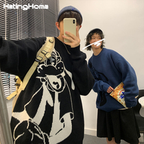 HETINGHOME this issue must start the Tide brand couple sweater loose bf wind cartoon round neck sweater men