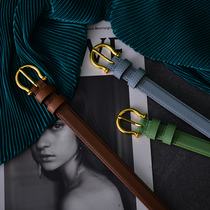 Belt womens high-end leather top layer calfskin fashion all-match belt womens fine decoration Korean version of jeans with narrow belt