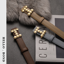 2022 new high-end sense belt womens leather all-match top layer cowhide brown belt womens matching skirt black belt