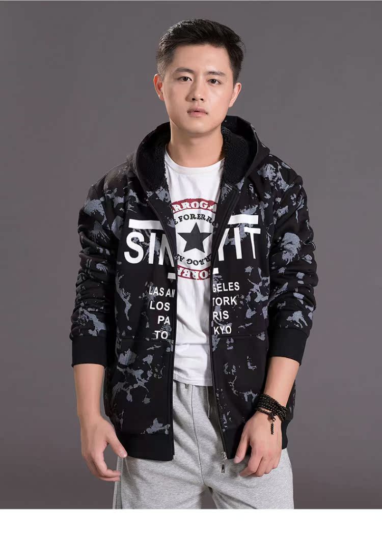 Mùa đông hip hop cỡ lớn cho nam cộng với áo len dày nhung cộng với phân bón để tăng cho người đàn ông lỏng lẻo áo hoodie chất béo ấm áp - Áo len áo hoodie nam đẹp