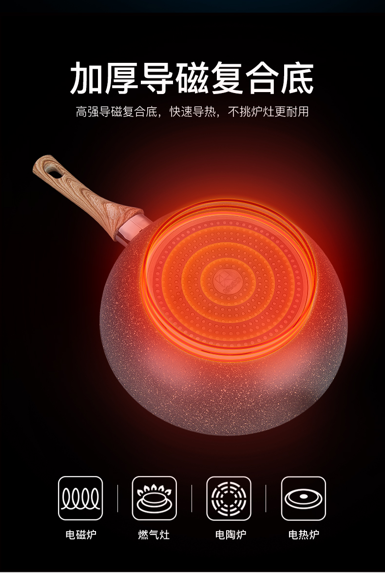 《中餐厅》同款 三禾 麦饭石不粘炒锅 24cm 燃电通用 图7