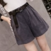 Quần short nữ mùa thu đông 2018 mới mặc rộng chân rộng eo cao một kiểu chân to size thon quần jean short lửng nữ Quần short