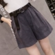 Quần short nữ mùa thu đông 2018 mới mặc rộng chân rộng eo cao một kiểu chân to size thon quần jean short lửng nữ