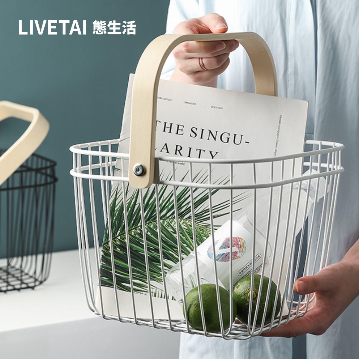 State Life Nordic Desktop Debris Iron Art Handheld Objects Containing Basket Kitchen Wood Handle Containing Basket Water Fruit Basket