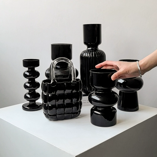 Государственная жизнь Ins Light Luxury Black Glass Vase Home Living Room Стол Цветочный вставка средняя гидропонная ваза
