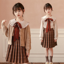 High-end girls autumn clothes 2021 new fashion Korean two-piece foreign style twist sweater toddler college style set