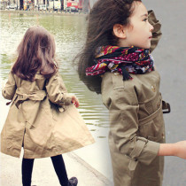 FSZ brand girl windbreaker 2021 Spring and Autumn New Korean version of foreign style double-breasted windbreaker big childrens coat