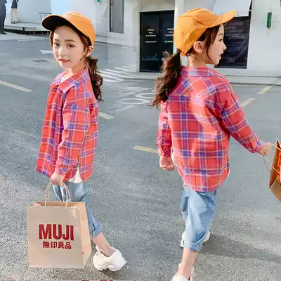 Girl shirt Spring and Autumn long sleeve Korean version of the tide big boys baby new foreign school cardigan children's plaid shirt