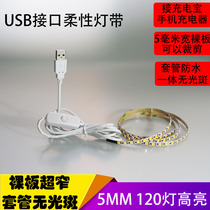 5V super narrow 5mm 120 light meter light bar USB plug in power treasure bright waterproof 5mm thin flexible LED soft light strip