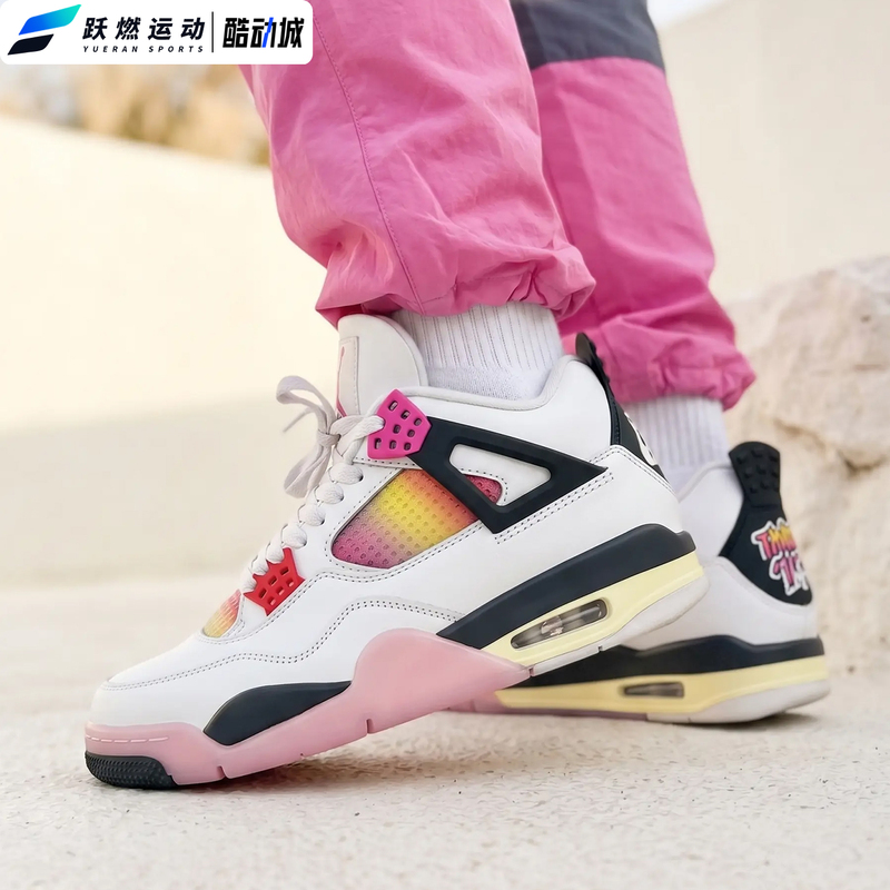 Nike Air Jordan 4 Aj4 Cartoon White Pink Jordan 4 Men's Mid-Top Retro Basketball Shoes Ja1135-100