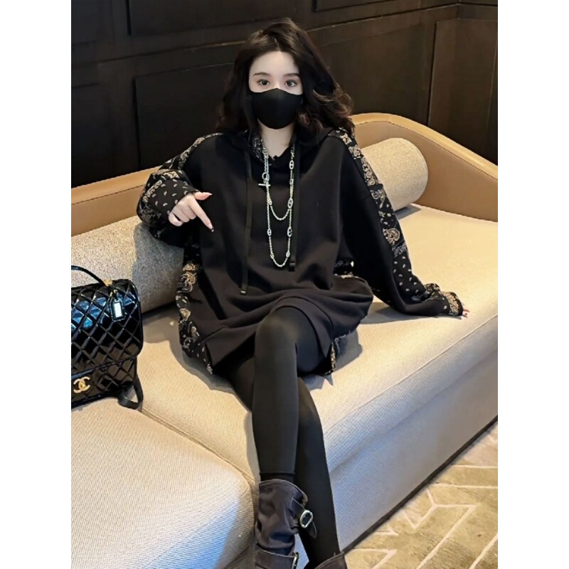 Plus Size 150kg High-End Sweatshirt for Women, New Autumn and Winter Loose Fit Versatile Mid-Length Hooded Top Trendy