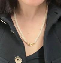 1 21 (Boutique Exhibition) Wild Rice Beads Gold Button Pearl Necklace