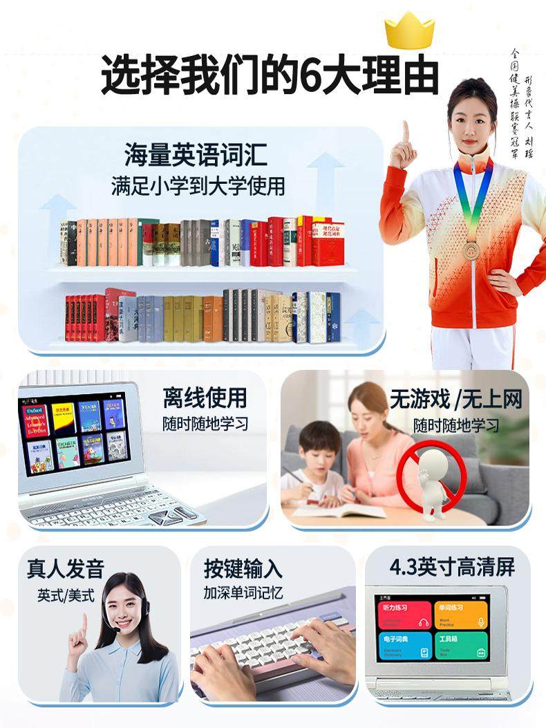 Quick Translator Super English Electronic Dictionary Learning Machine for Memorizing Words, English-Chinese Dictionary Translator, English Tutor for Primary, Middle, and High School, College Entrance Exam, Ielts, Toefl, Pure Learning, No Games, New Ink Screen