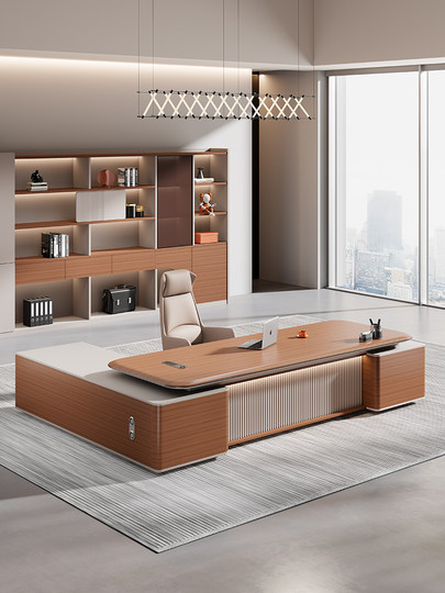 老板办公桌轻奢高级感经理桌椅组合简约吸塑工艺总裁室大班台家具