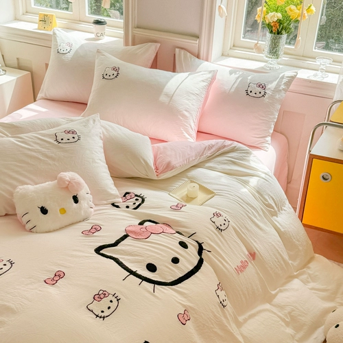 Полотенце, хлопковый комплект, мультяшный пододеяльник, простыня для школьников, 4 предмета, подходит для студента, 3 предмета