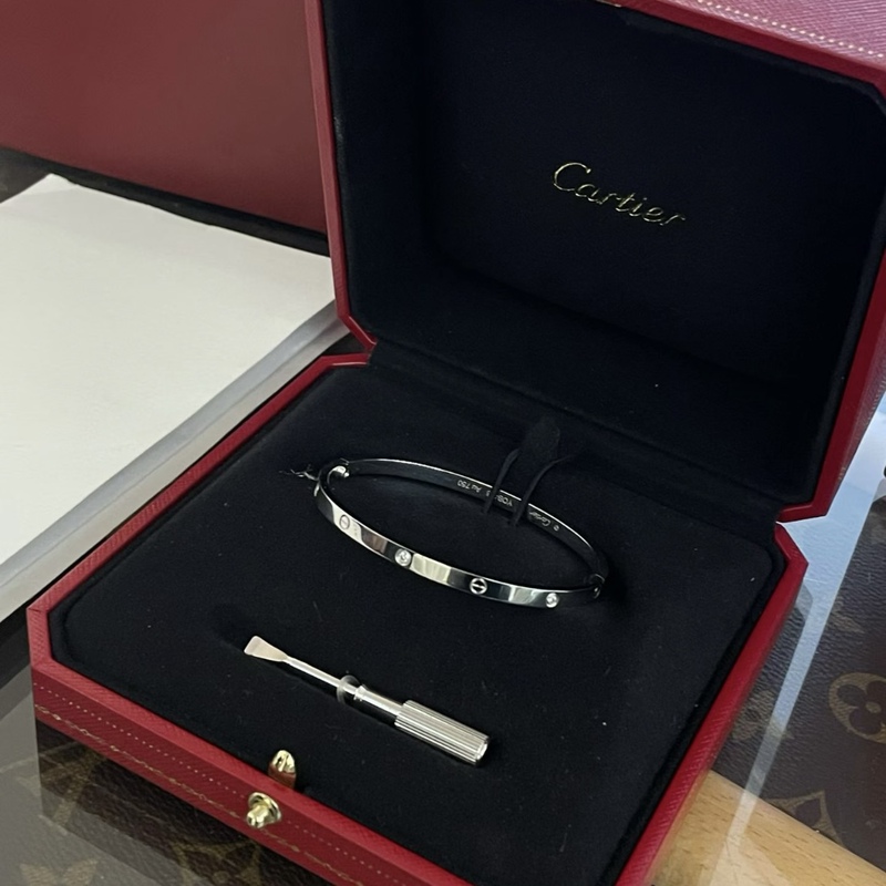 Cartier Love Series Classic Screw Bracelet with 6 Diamonds, Narrow Version 3.65mm, 18K White Gold