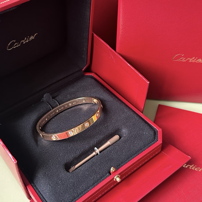 Cartier Love Series Classic Screw Bracelet with 10 Diamonds, Wide Version 6.1mm, 18K Rose Gold
