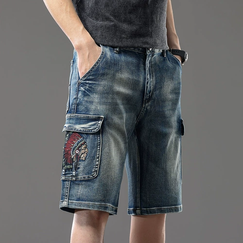 Элитная эластичная джинсовая юбка, шорты, штаны, с вышивкой, оверсайз