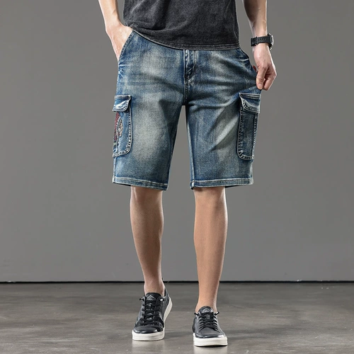 Элитная эластичная джинсовая юбка, шорты, штаны, с вышивкой, оверсайз