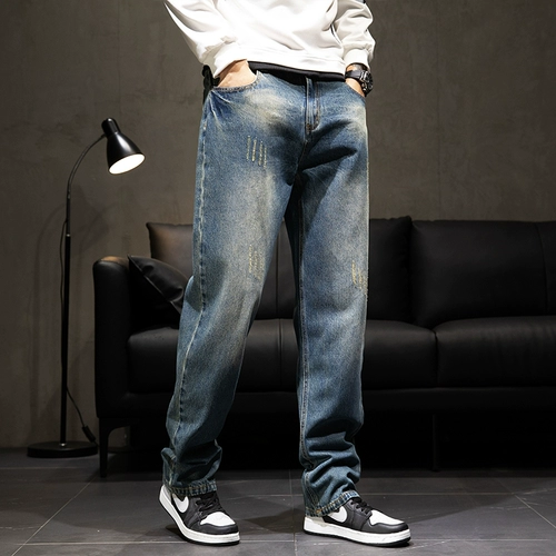 Зимние демисезонные джинсы с начесом, штаны, оверсайз, свободный прямой крой, большой размер