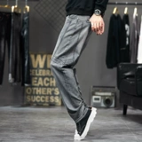 Эластичные джинсы для отдыха, элитные штаны, осенние, свободный прямой крой, большой размер