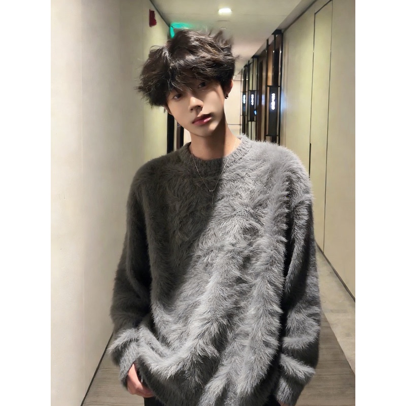 Dark Gray Soft Mink Velvet Sweater for Men, Winter Lazy Style Inner Knitwear, Cleanfit Base Knit Top Dark Gray Soft Mink Velvet Sweater for Men, Winter Lazy Style Inner Knitwear, Cleanfit Base Knit Top