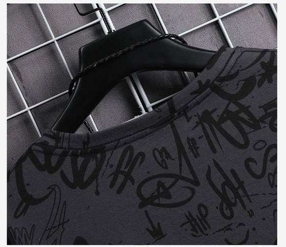 干活穿的9.9特价涂鸦短袖t恤男宽松夏季冰丝半袖加肥加大码上衣服