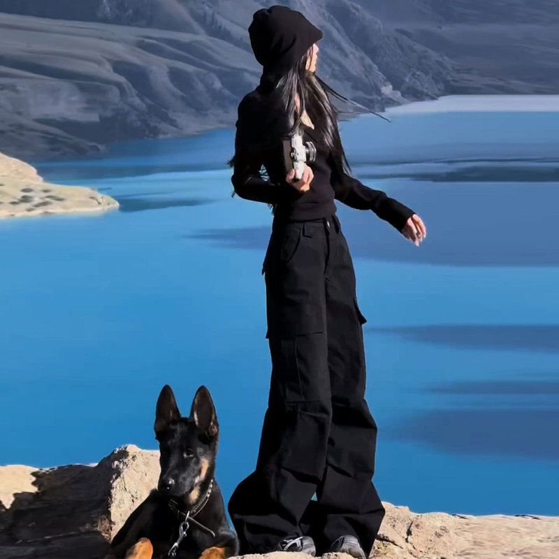 La Chapelle Black American-Style Work Pants for Women, Spring 2026 New Style, Loose Cool Style, Narrow Straight-Leg Wide-Leg Pants